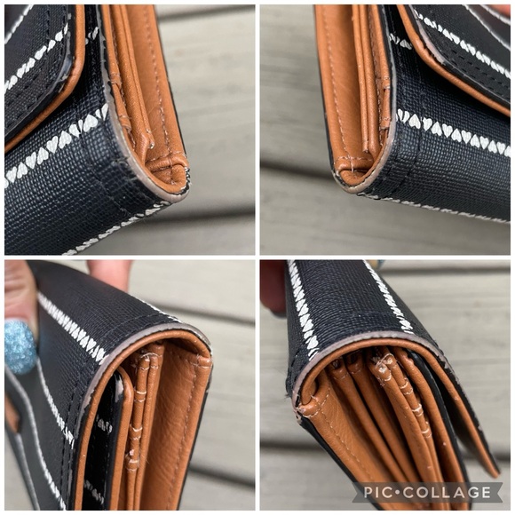 Fossil Logan Leather RFID Flap Clutch Wallet in black and white hearts pattern - Picture 6 of 14